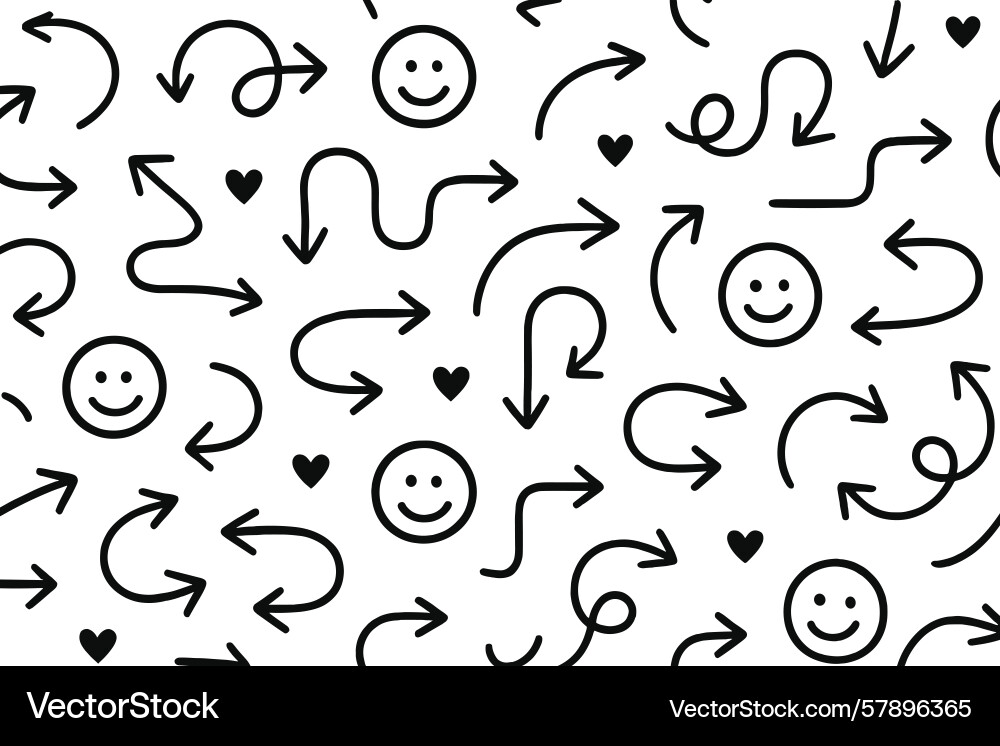 Decorative pattern with smiling faces and arrows Decorative pattern with smiling faces and arrows Vector Image