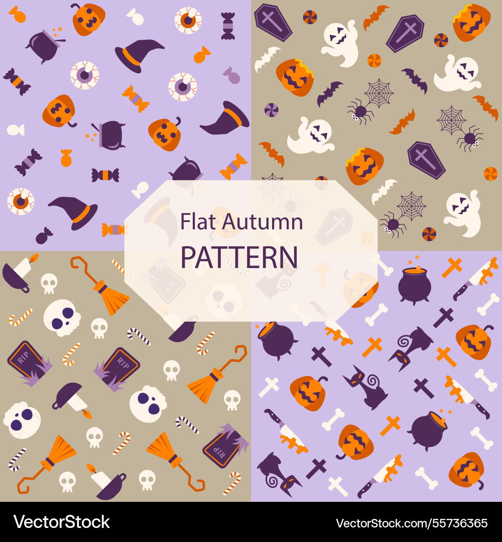 Halloween patterns with elements in flat design Vector Image