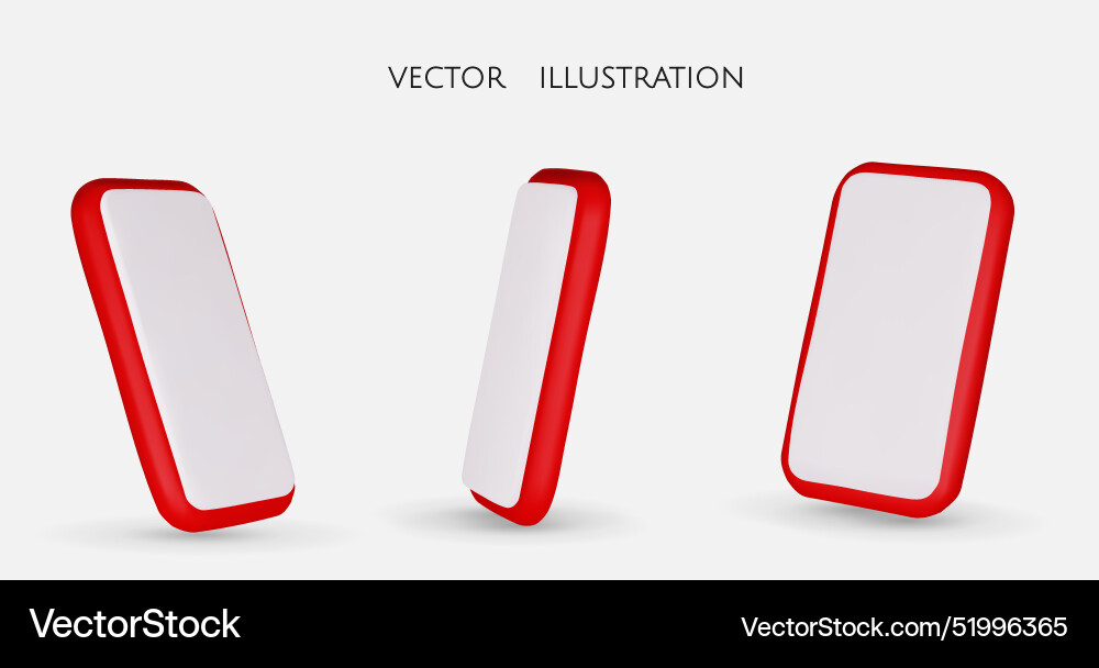 Set of red different angles smartphone in 3d Set of red different angles smartphone in 3d vector image