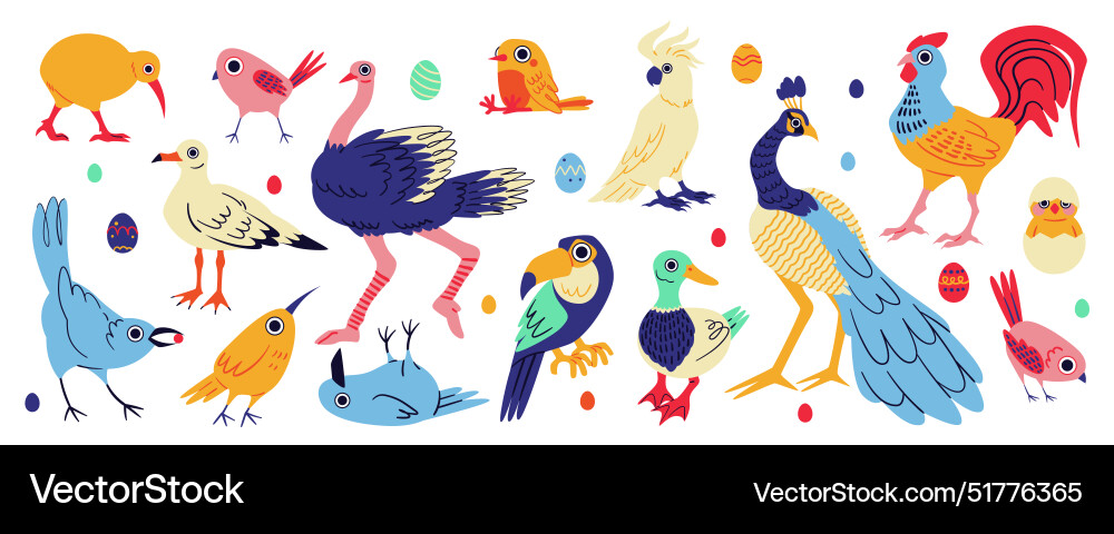 Vögel doodle jungle folk baby abstrakt karikatur Vögel doodle jungle folk baby abstrakt karikatur vektorbild