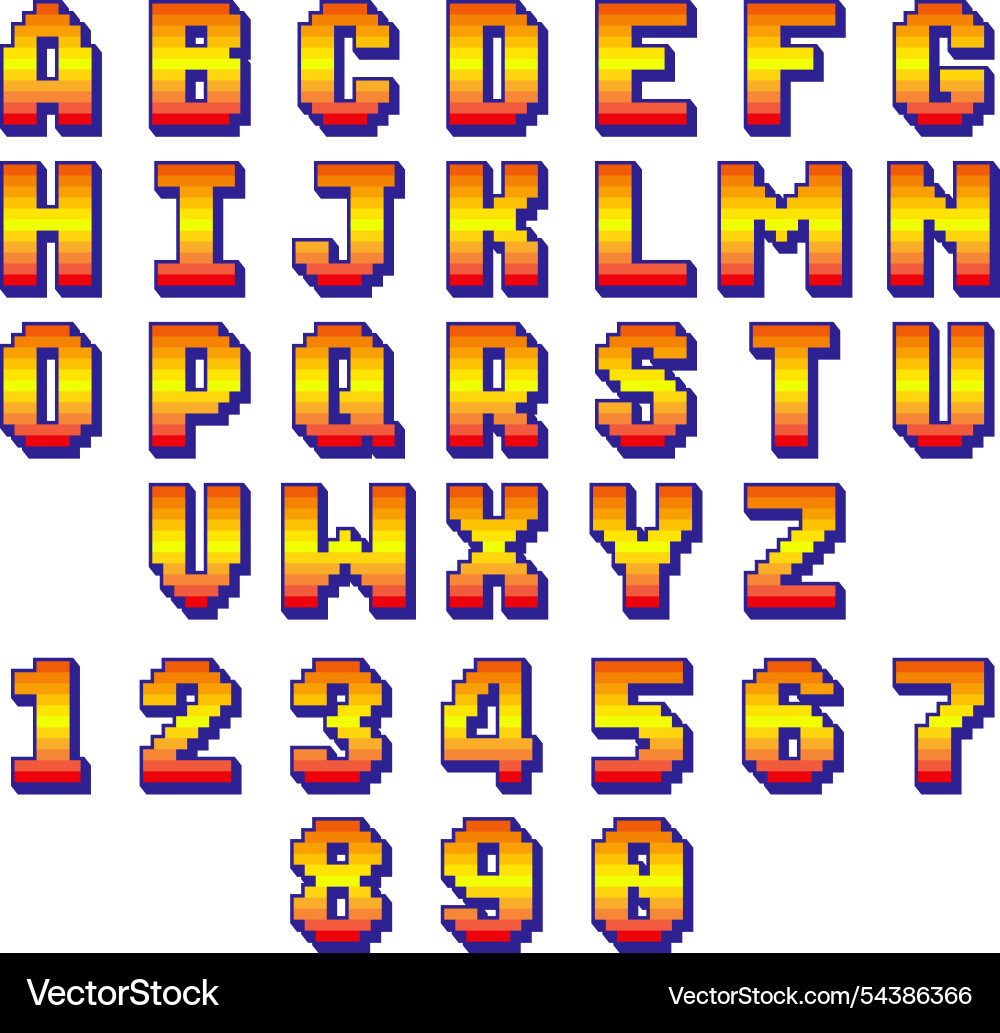 8 bit pixel font retro computer alphabet vector image