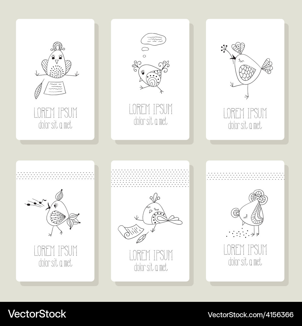 Cards with the image of birds in different actions Vector Image