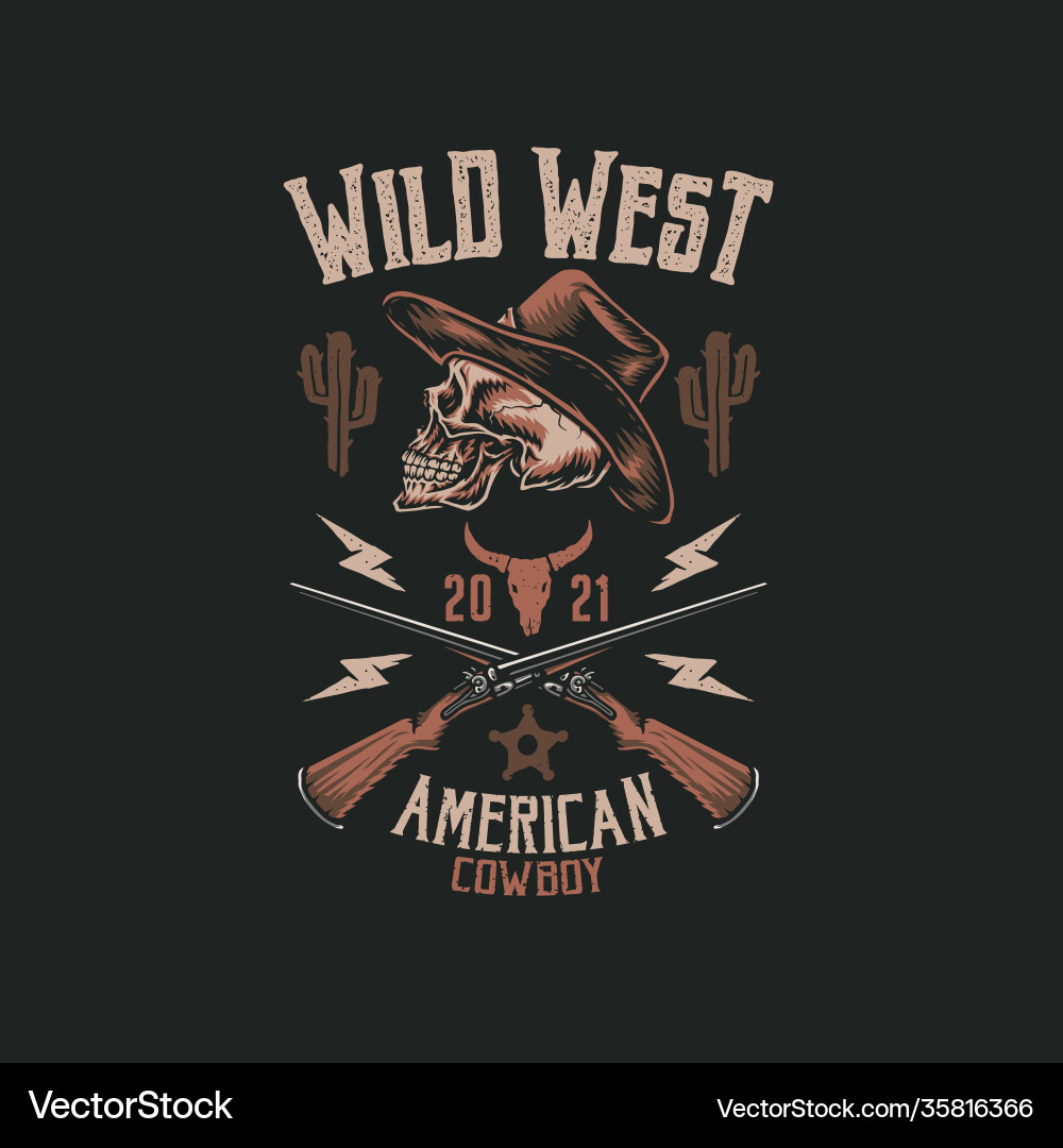 Cowboy skull t shirt graphic design Cowboy skull t shirt graphic design vector image