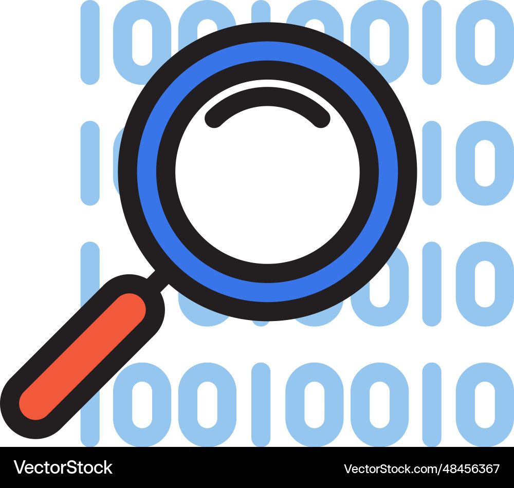 Binary code with magnifying glass color research Binary code with magnifying glass color research vector image