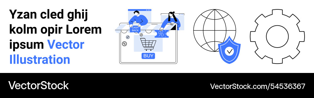 E-commerce purchase process with security shield Vector Image
