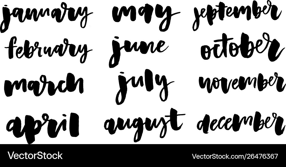 Handwritten names months december january Handwritten names months december january vector image