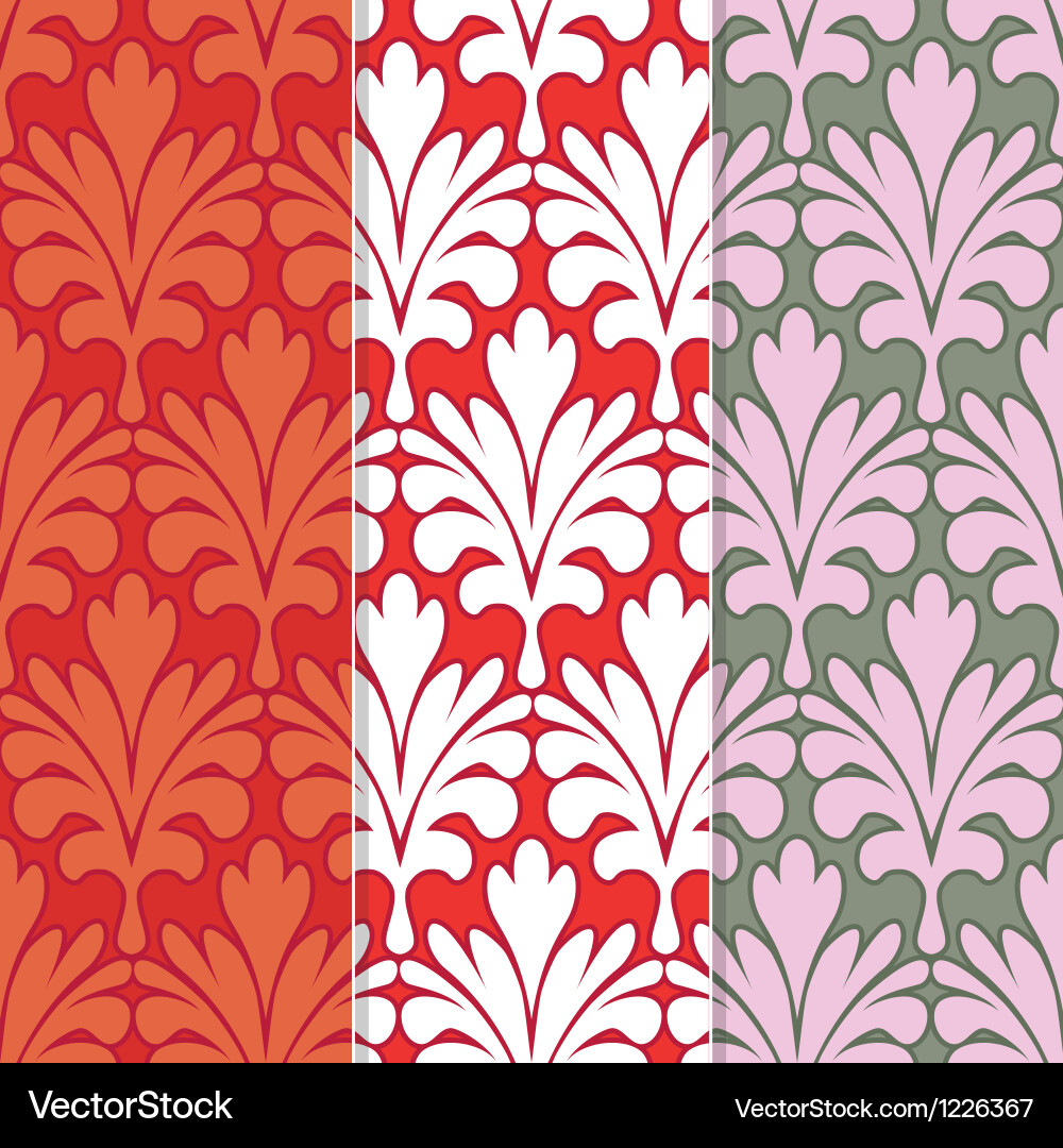 Set of 3 seamless red damask patterns Vector Image