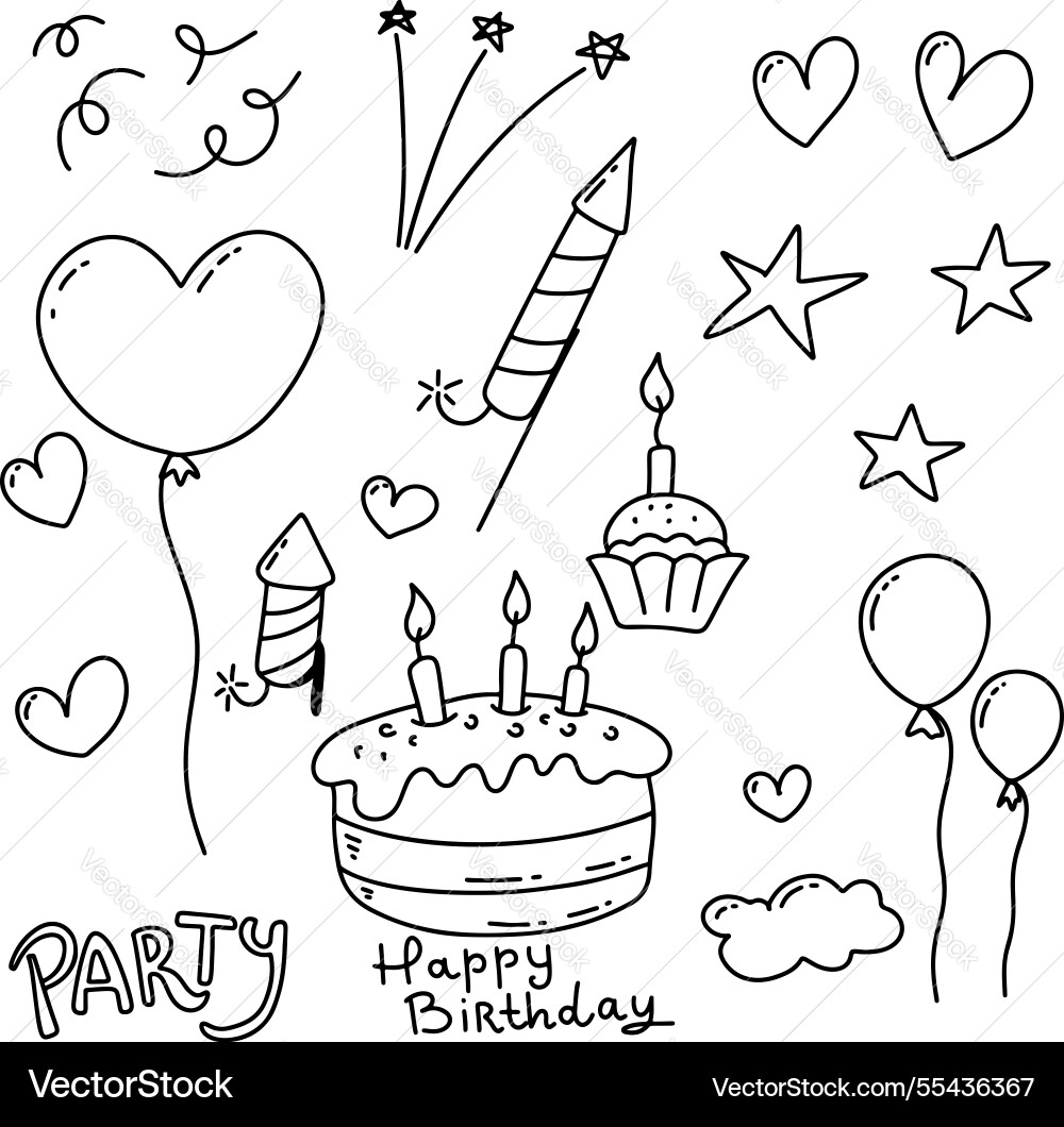 Set of hand drawn birthday party elements Set of hand drawn birthday party elements vector image