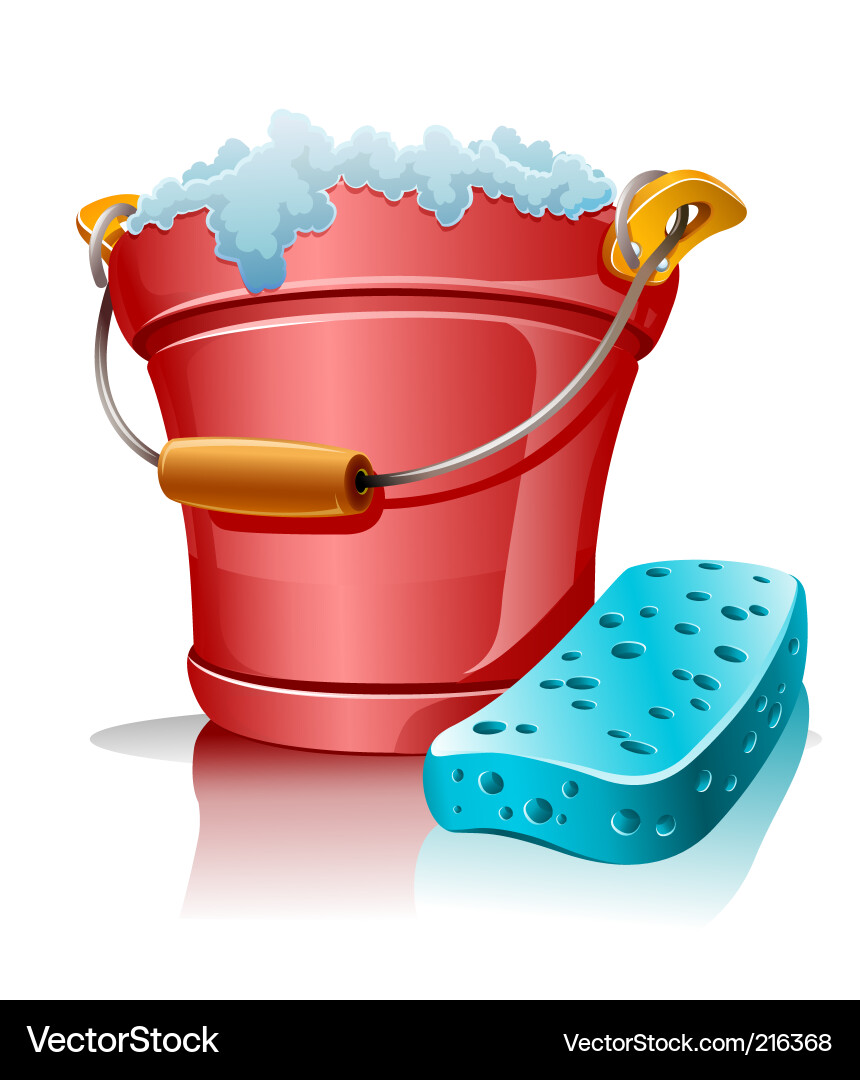 Cleaning Bucket with Sponge Vector Image