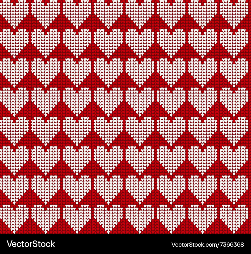 Knitted texture seamless pattern with hearts vector image