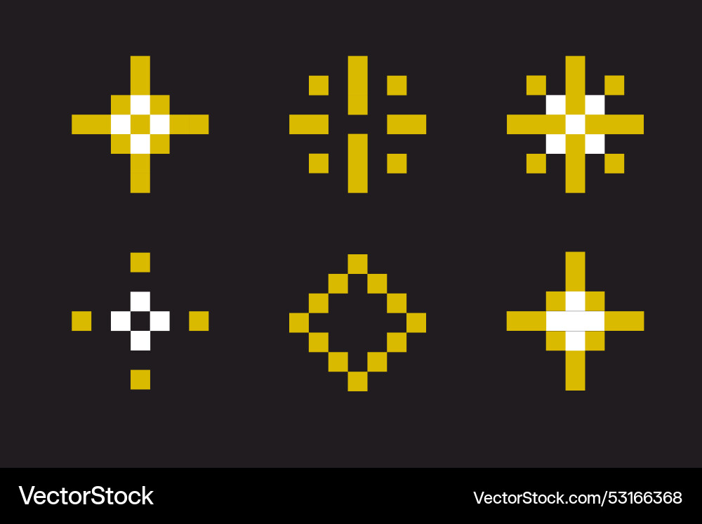 Pixel star retro 8 bit sparkle set shiny game Pixel star retro 8 bit sparkle set shiny game vector image
