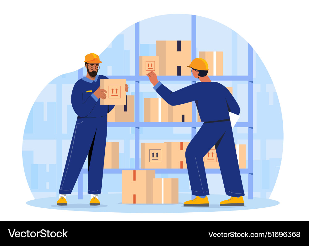 Warehouse Workers Loading Boxes Vector Image