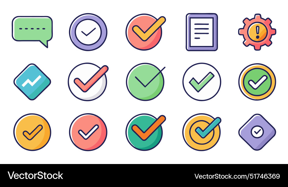 Check mark editable stroke colorful icons set Vector Image
