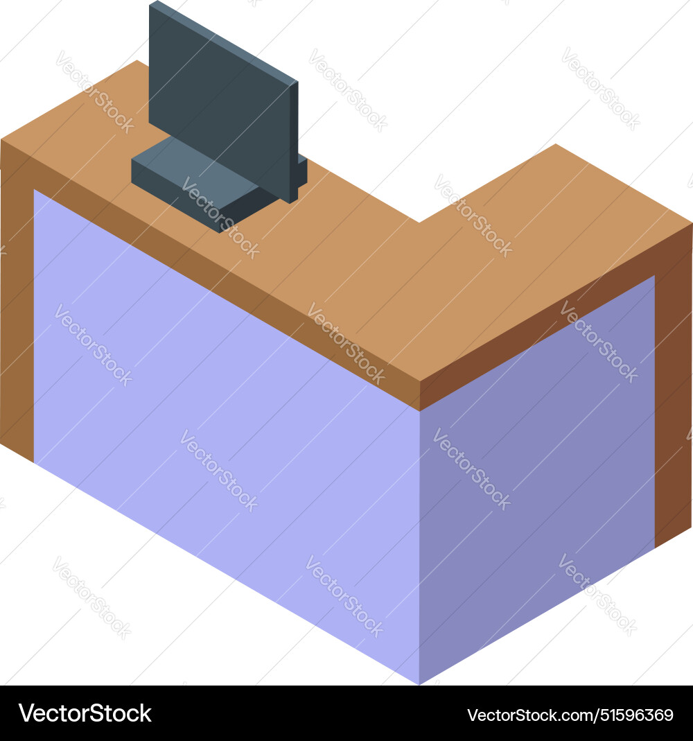 Isometric reception desk with computer for hotel Isometric reception desk with computer for hotel vector image