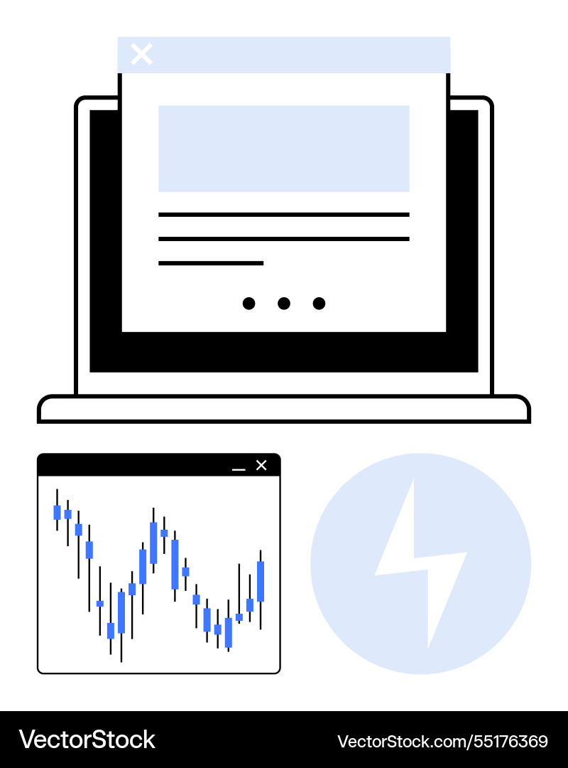 Laptop displaying webpage with financial chart Laptop displaying webpage with financial chart vector image