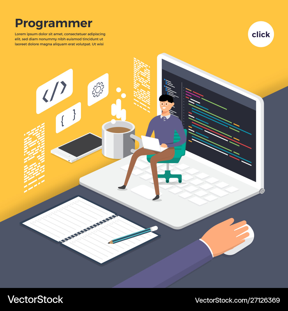 Programmer Coding on Laptop - Flat Concept Vector Image