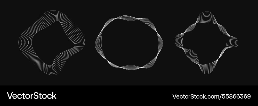 Set of round curved frames with dynamic wavy Set of round curved frames with dynamic wavy vector image