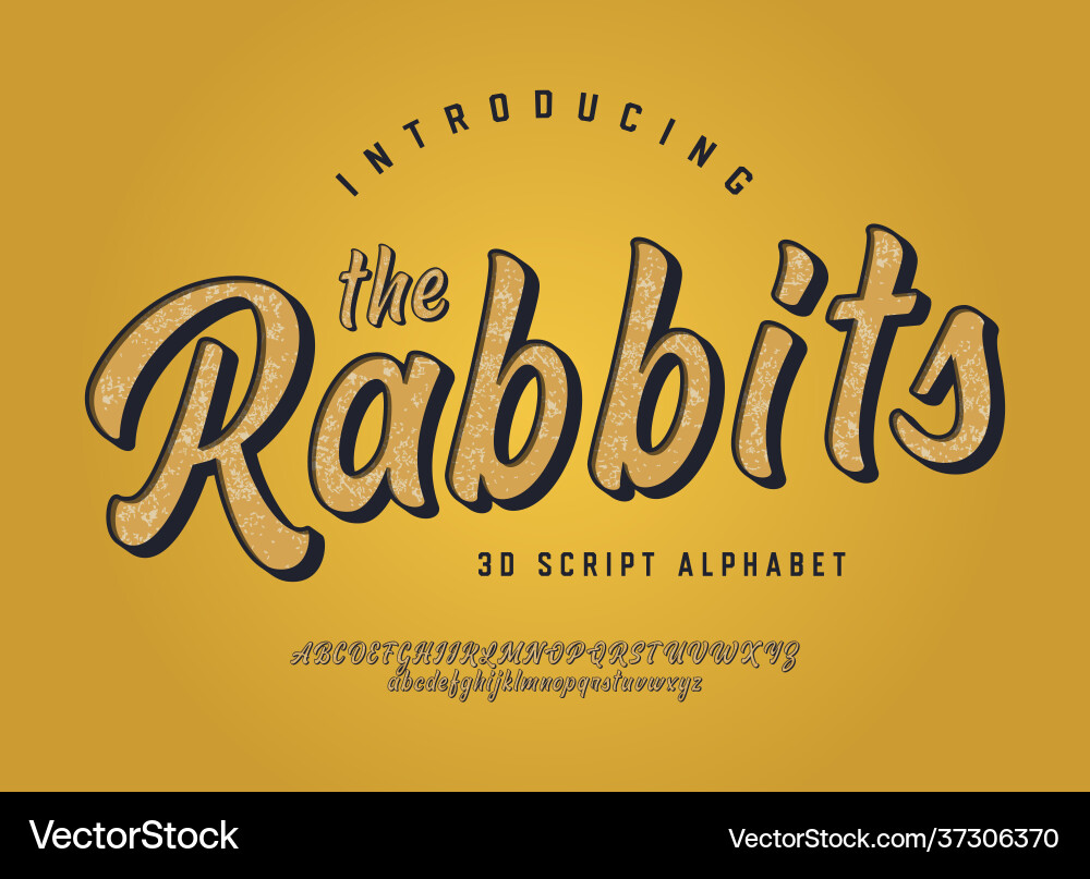 3D Script Font - Rabbits vector image