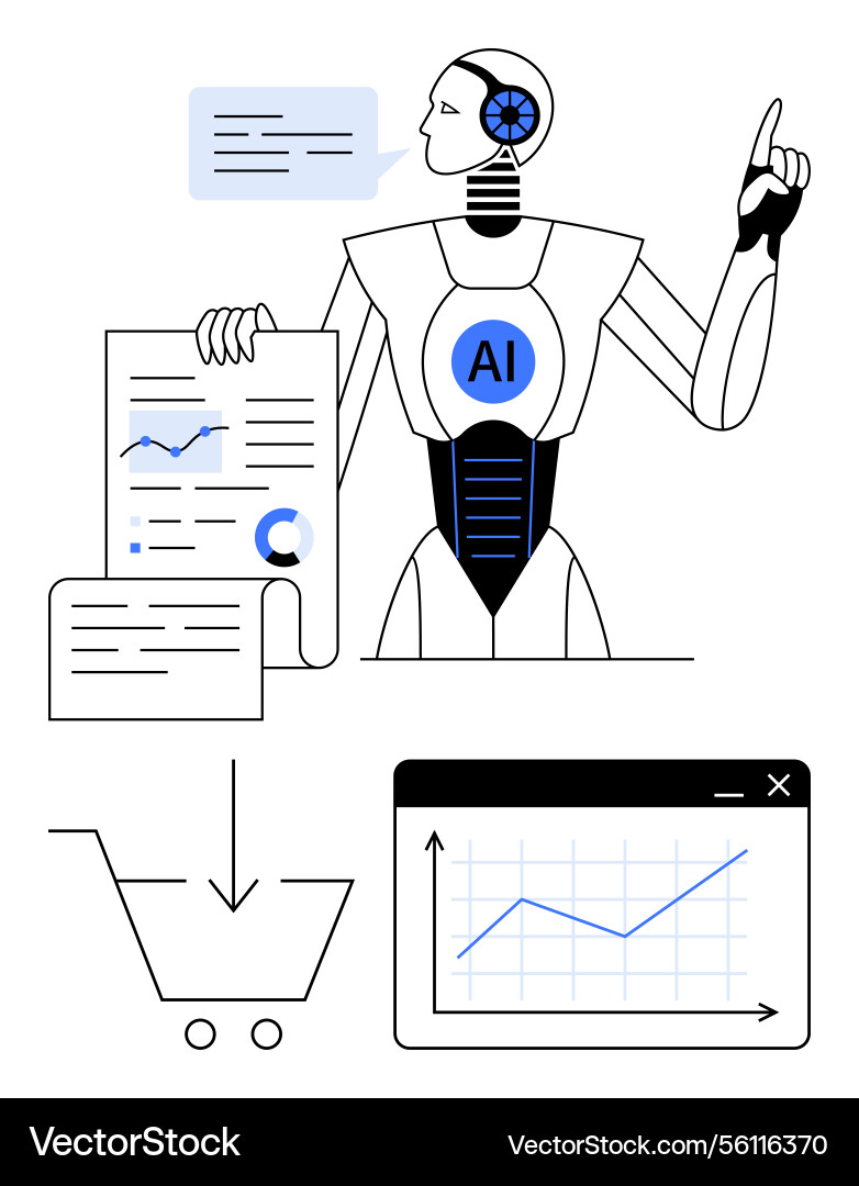 Ai robot analyzing data with reports chart and e Ai robot analyzing data with reports chart and e vector image