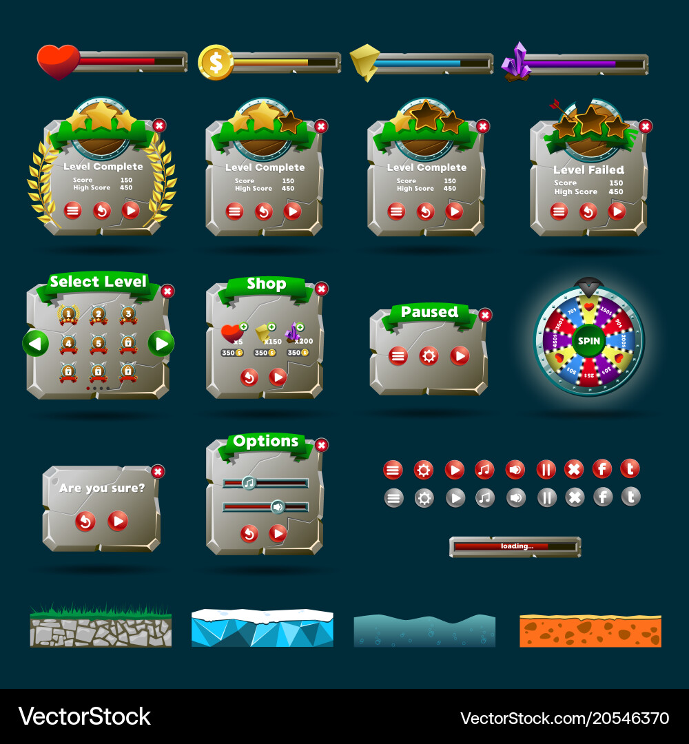 Game UI Elements - Progress & Resources vector image