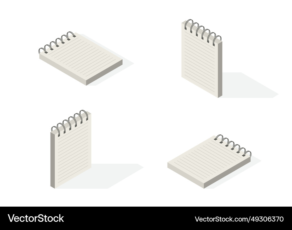 Set isometric notebook with lined paper opened vector image