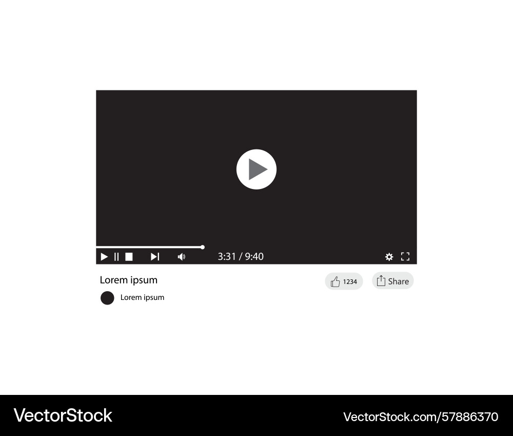 Video player interface with play button Vector Image