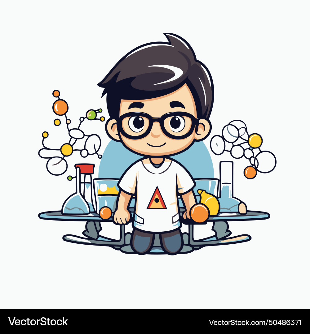 Cute little boy doing science experiment cartoon Vector Image