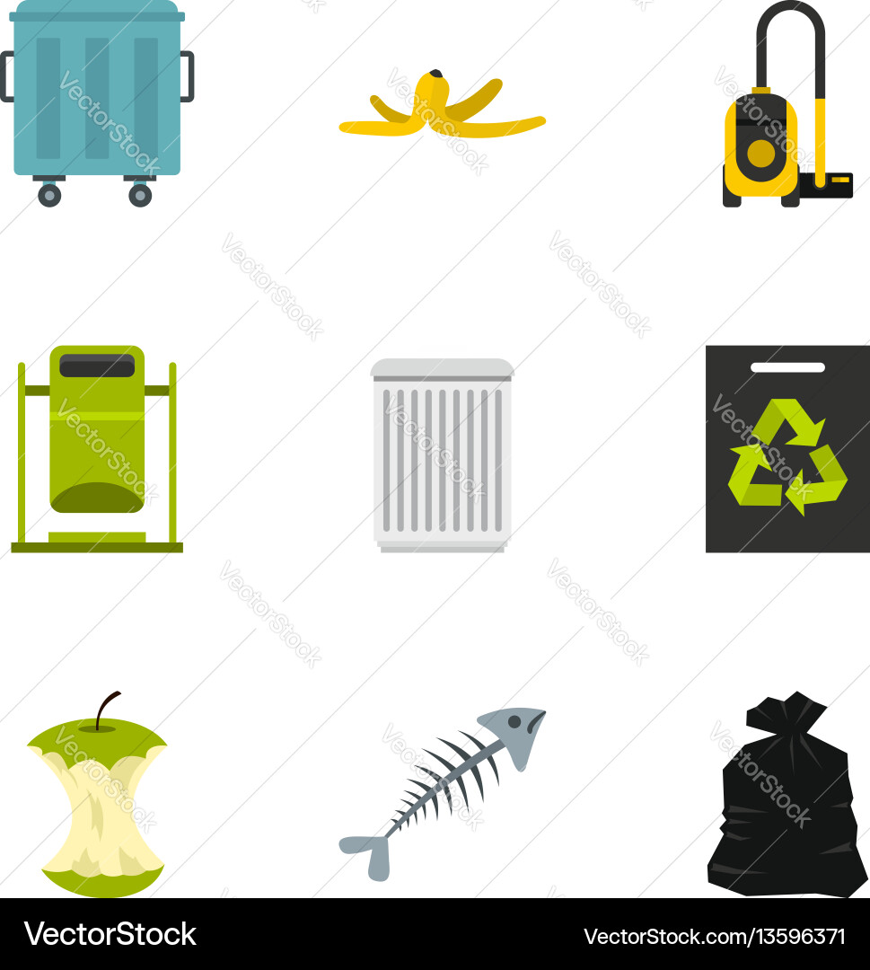Garbage icons set flat style Garbage icons set flat style Vector Image