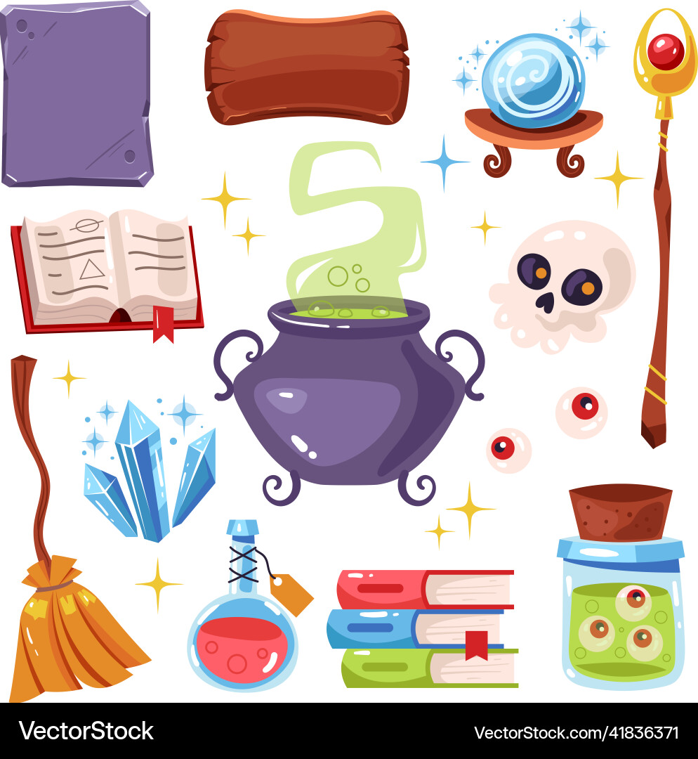 Magic items objects potion bottles esoteric set Magic items objects potion bottles esoteric set vector image