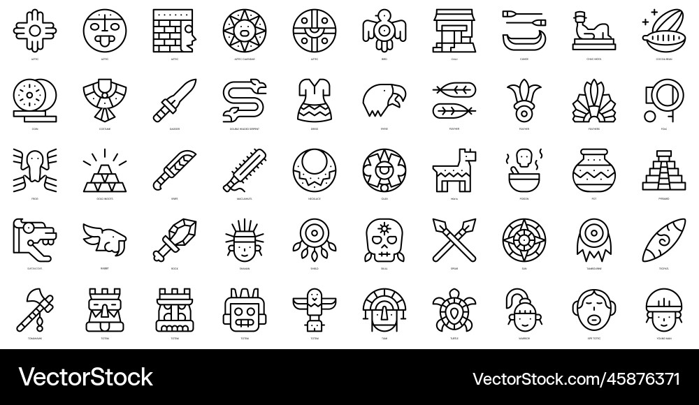 Set of thin line aztec icons Set of thin line aztec icons vector image