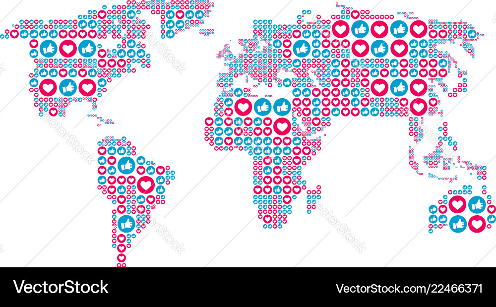 Social Media wie und Herzsymbole in der Welt Social Media wie und Herzsymbole in der Welt vektorbild