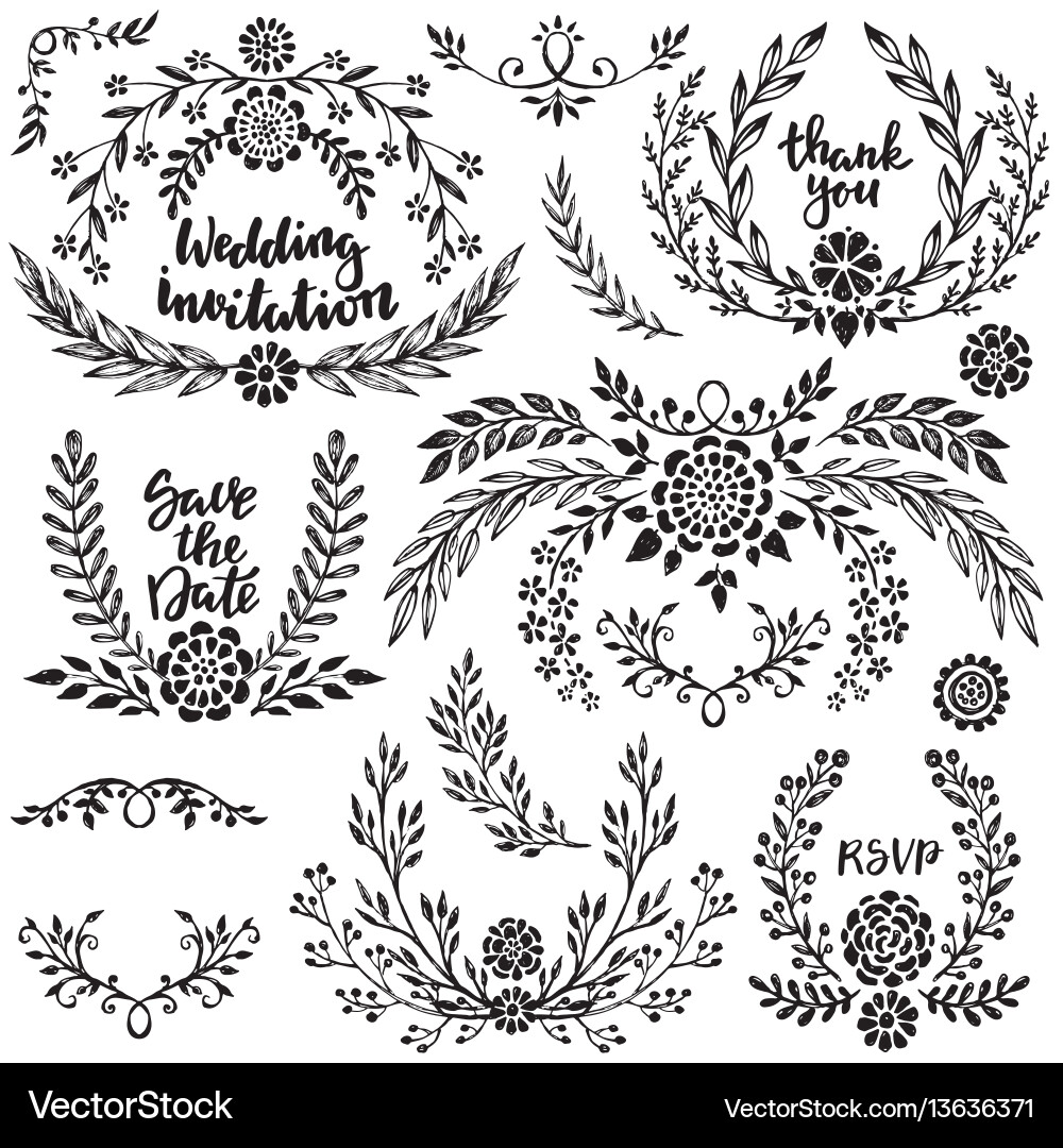 Wedding Branch & Wreath Collection Vector Image