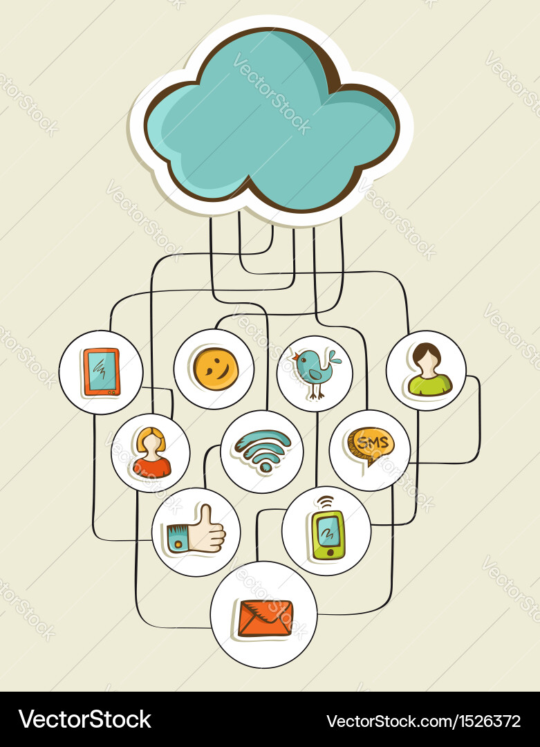 Cloud computing network sketch vector image