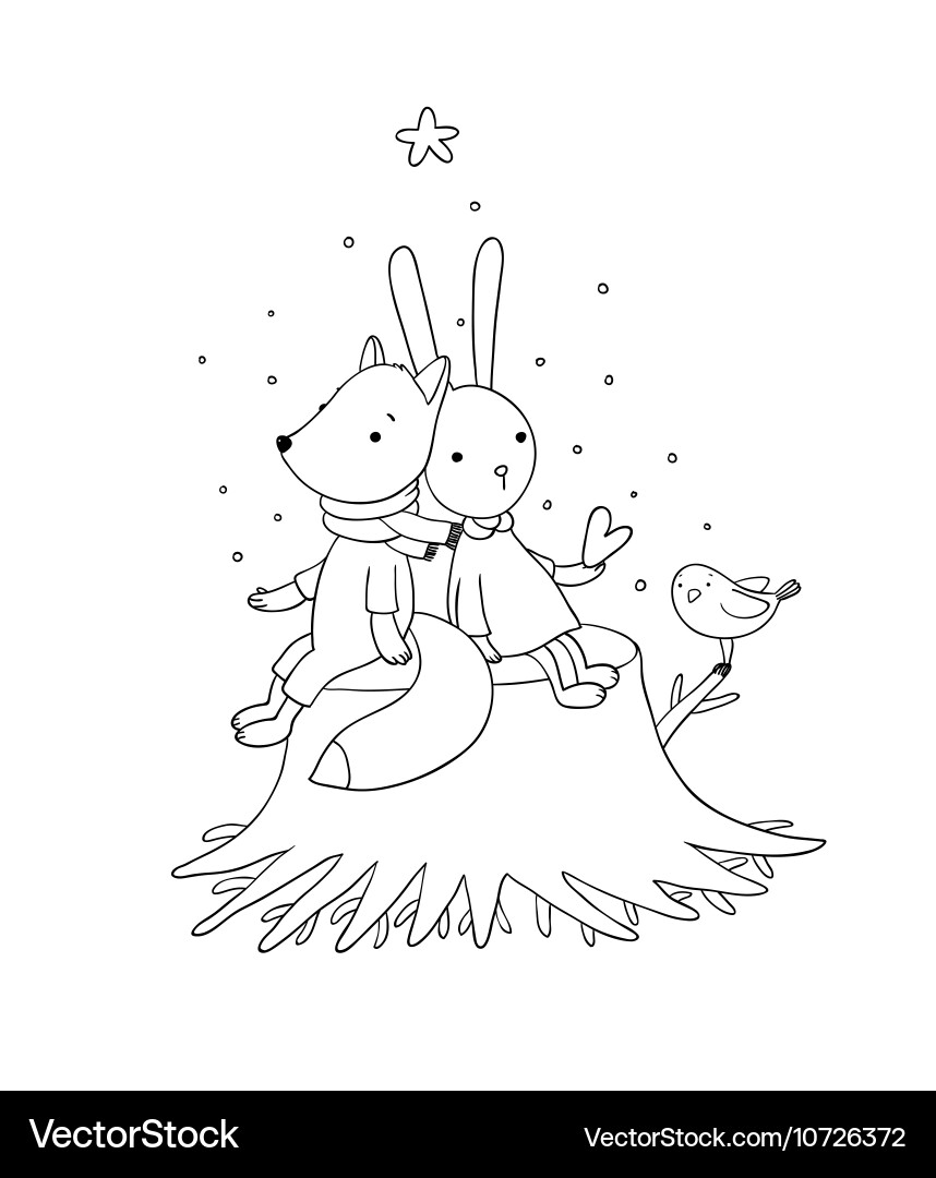 Forest Animals - Fox, Rabbit, and Bird Vector Image