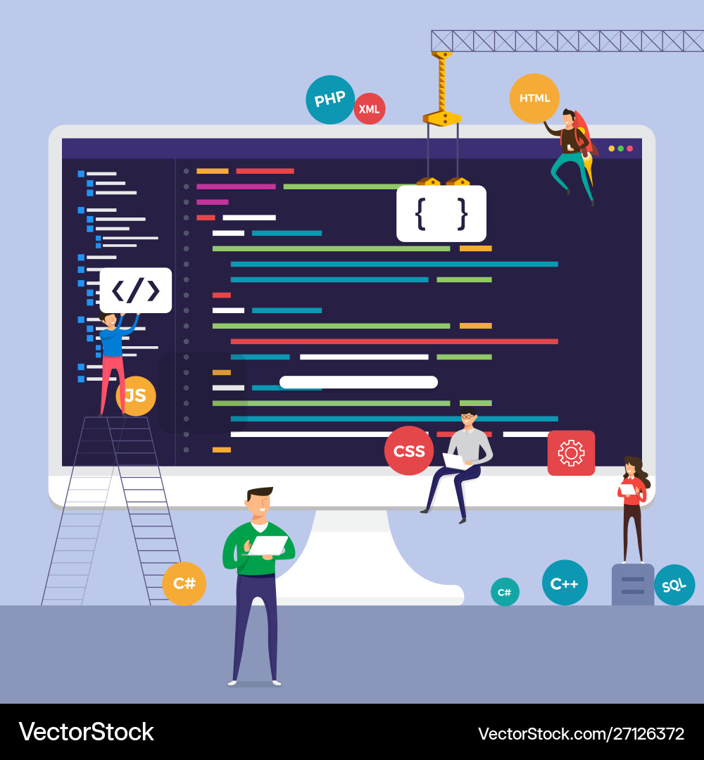Programmer Coding at Desk Vector Image