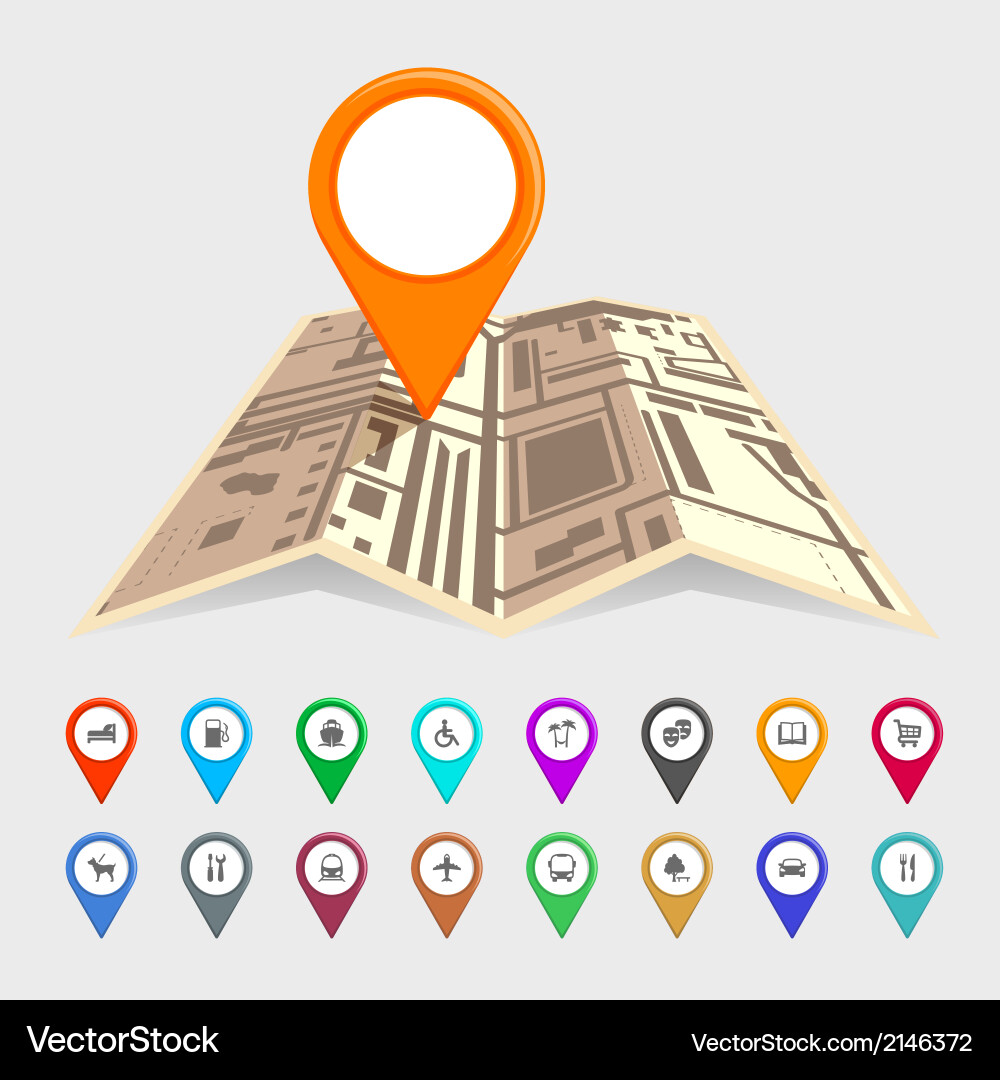 Urban map with a set of pointer icons vector image