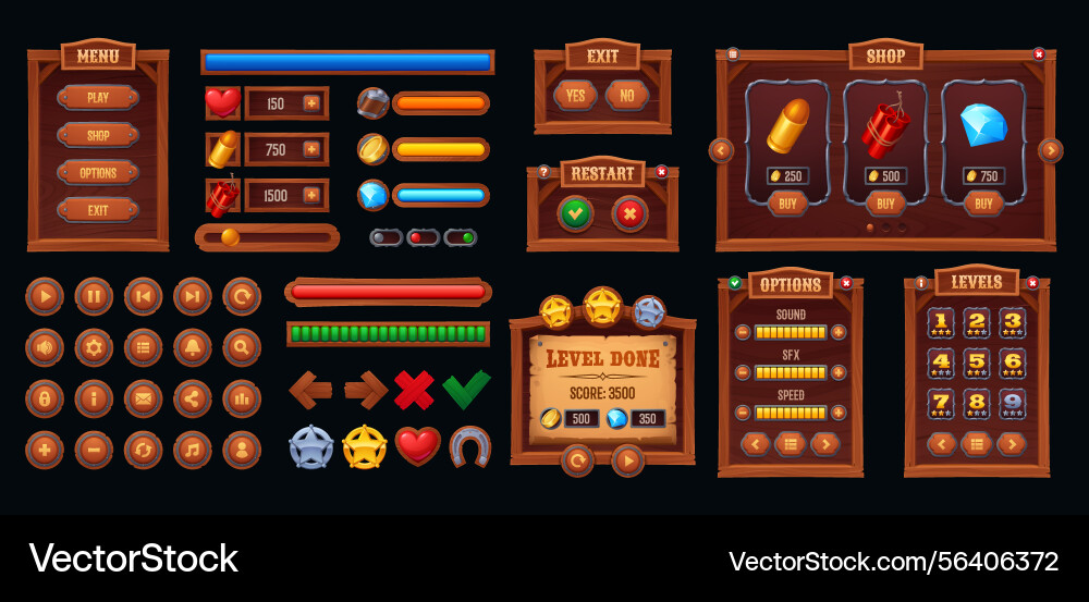 Wild west interface of western game ui elements Wild west interface of western game ui elements vector image