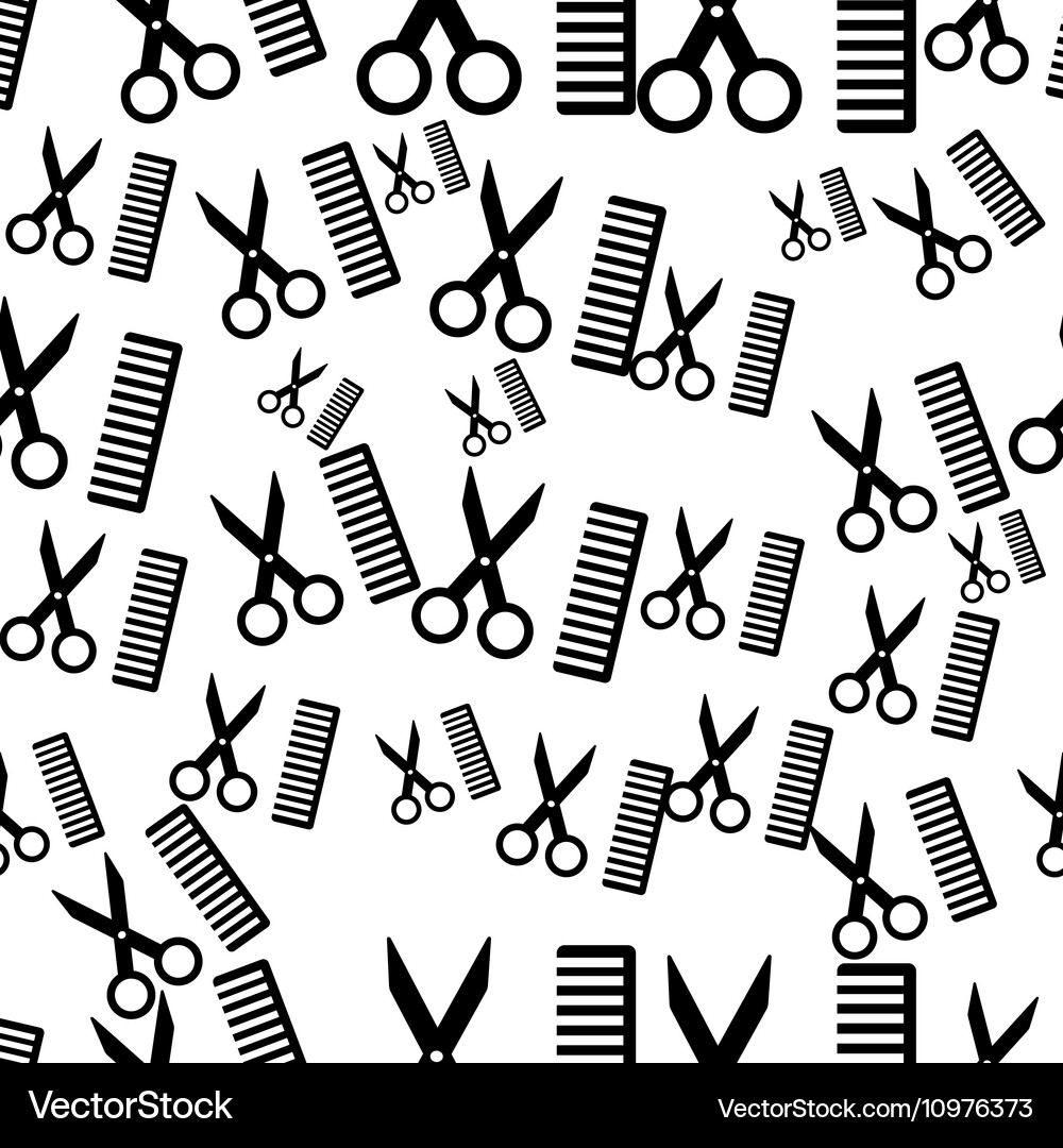 Comb and scissors seamless pattern background Vector Image