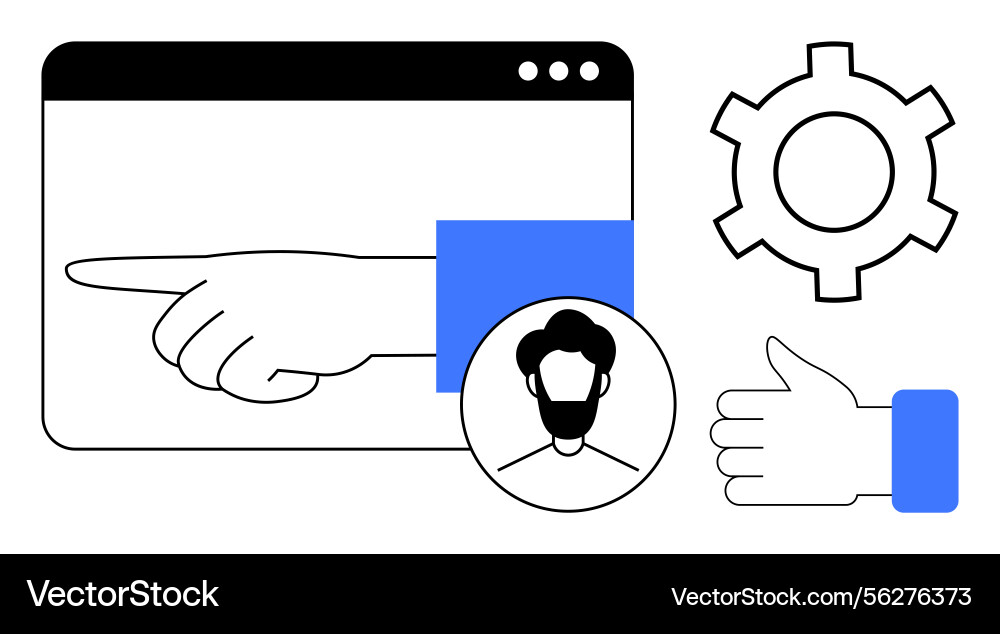 Hand pointing in interface with profile avatar Hand pointing in interface with profile avatar vector image