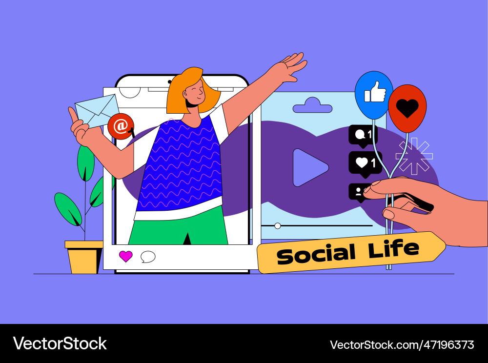 Social media web concept with character scene Vector Image