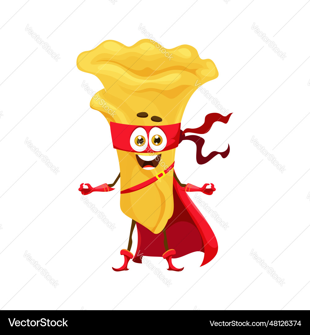 Cartoon campanelle italian pasta food superhero Cartoon campanelle italian pasta food superhero vector image