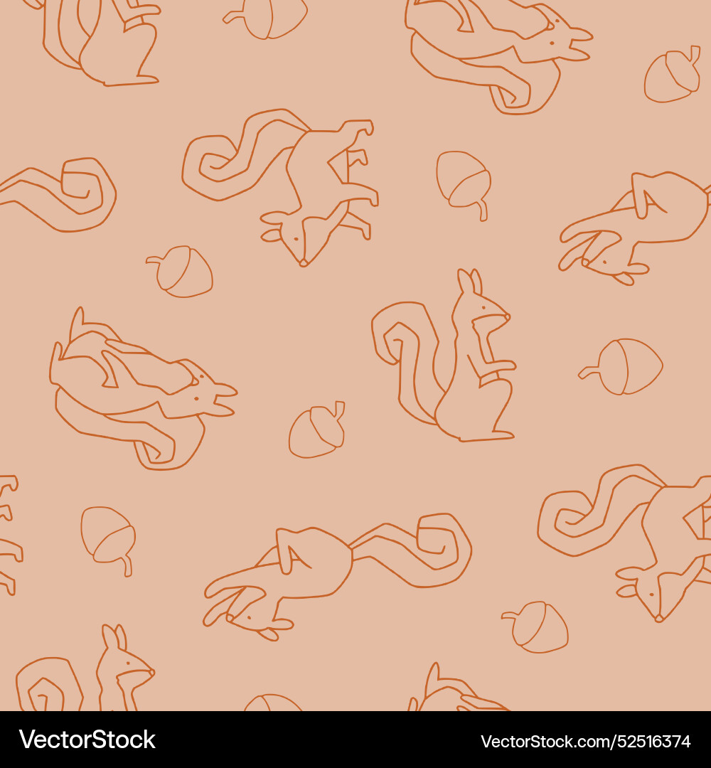 Outline squirrel with nut seamless pattern design Outline squirrel with nut seamless pattern design Vector Image