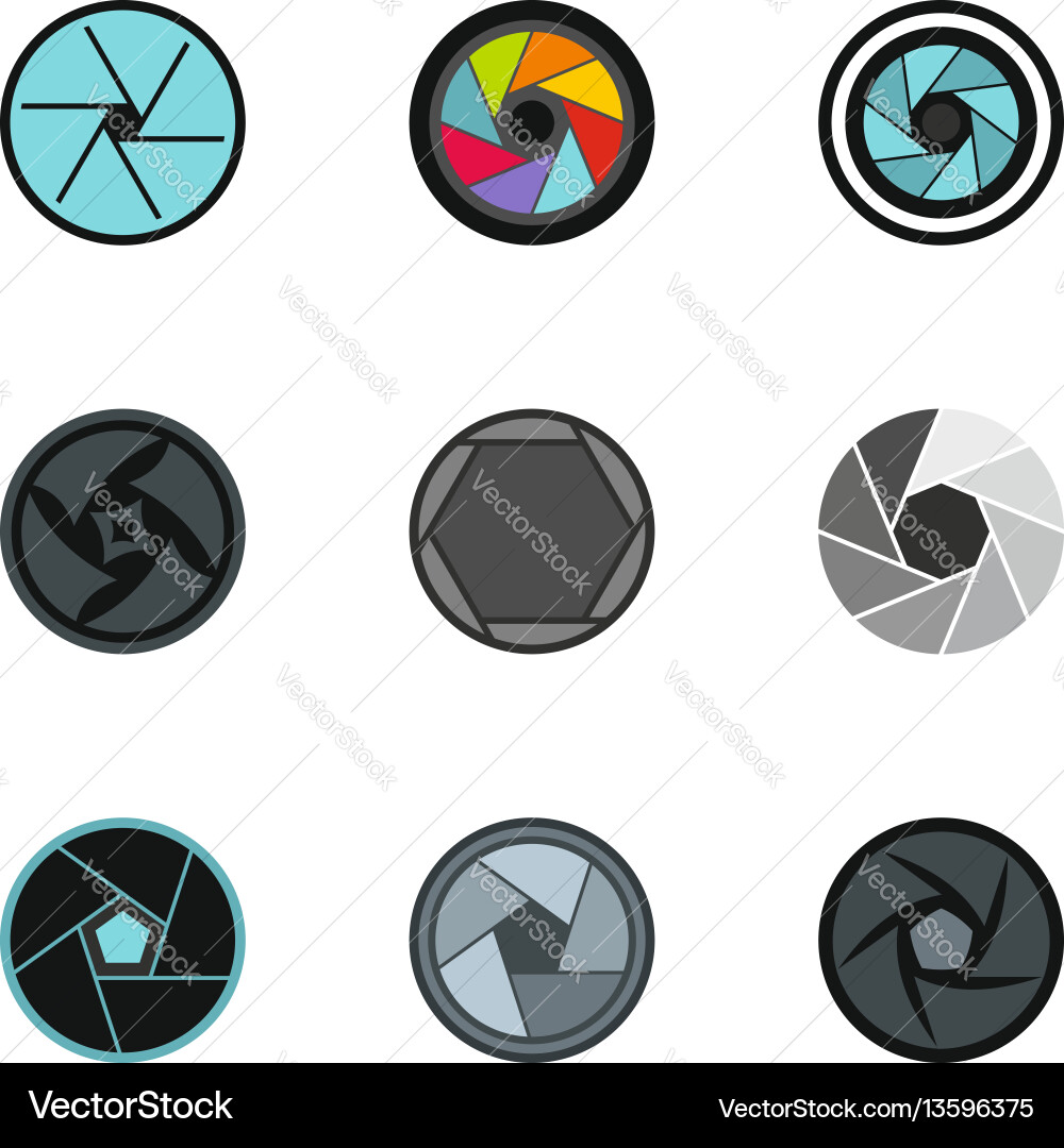 Camera aperture icons set flat style Vector Image