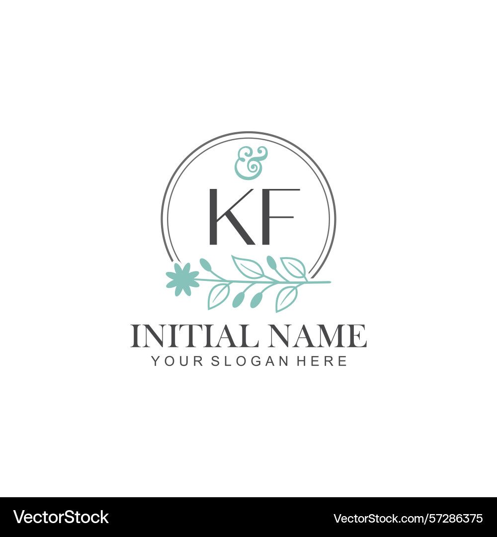 Kf initial logo templates with botanical elements Vector Image