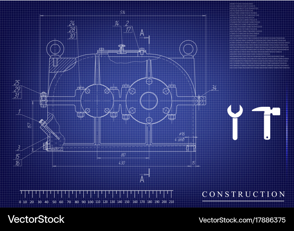 Machine-building drawings on a blue background Vector Image