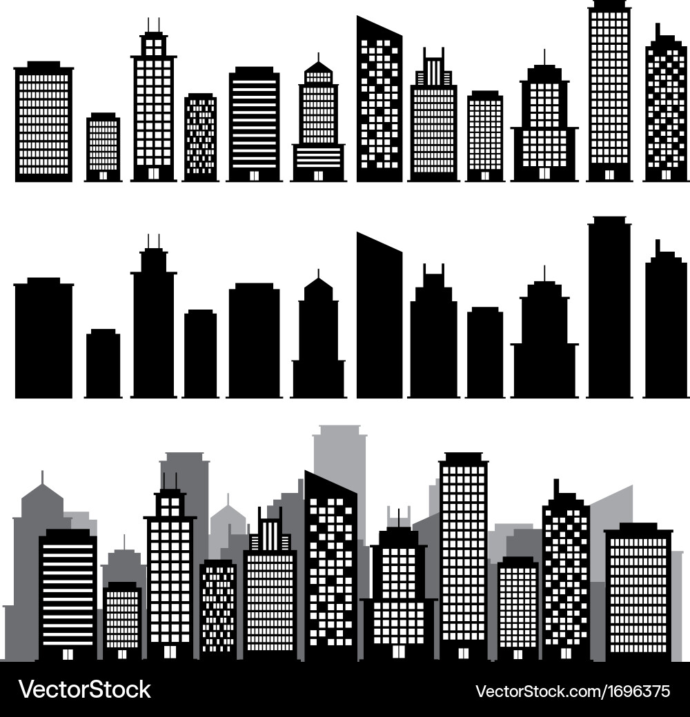 Modern Building Icon Set - Black & White Vector Image