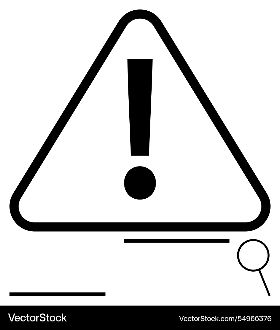 Caution symbol inside triangle with magnifying vector image