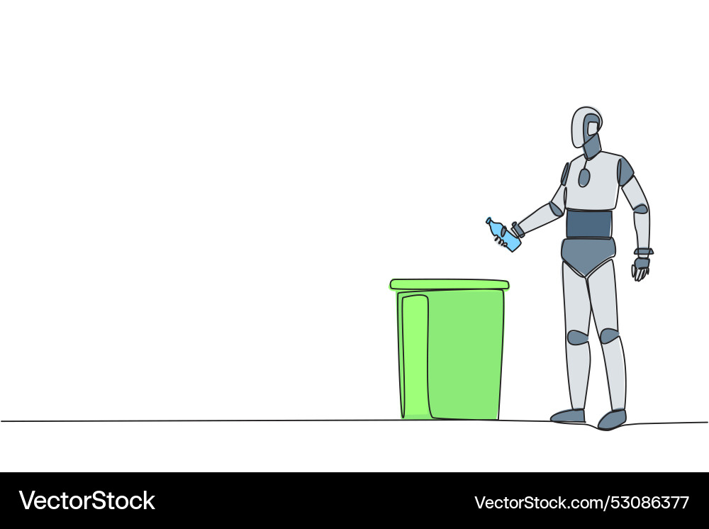 Continuous one line drawing robot throw used Continuous one line drawing robot throw used vector image