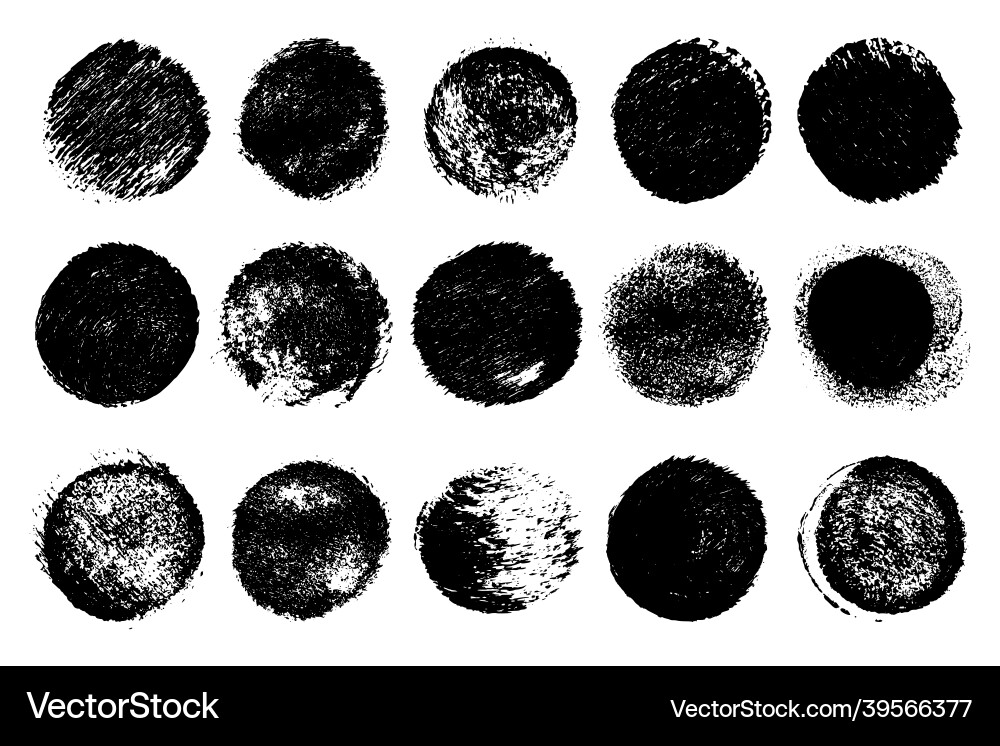 Set of black grunge texture round shape isolated Set of black grunge texture round shape isolated vector image