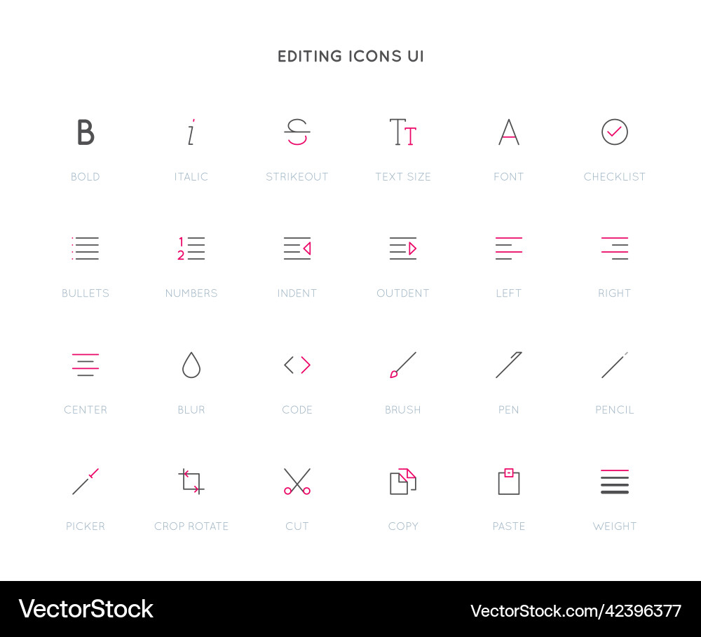 Text editing user interface ui icon set high Text editing user interface ui icon set high vector image